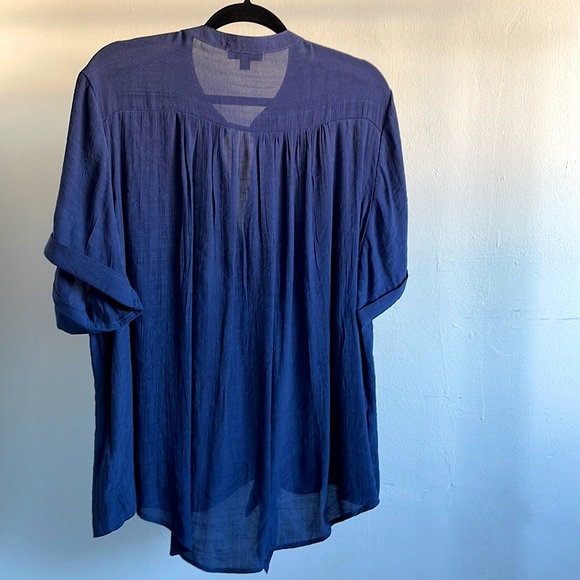 Blue see through front tie blouse Size 2X - Picture 2 of 3